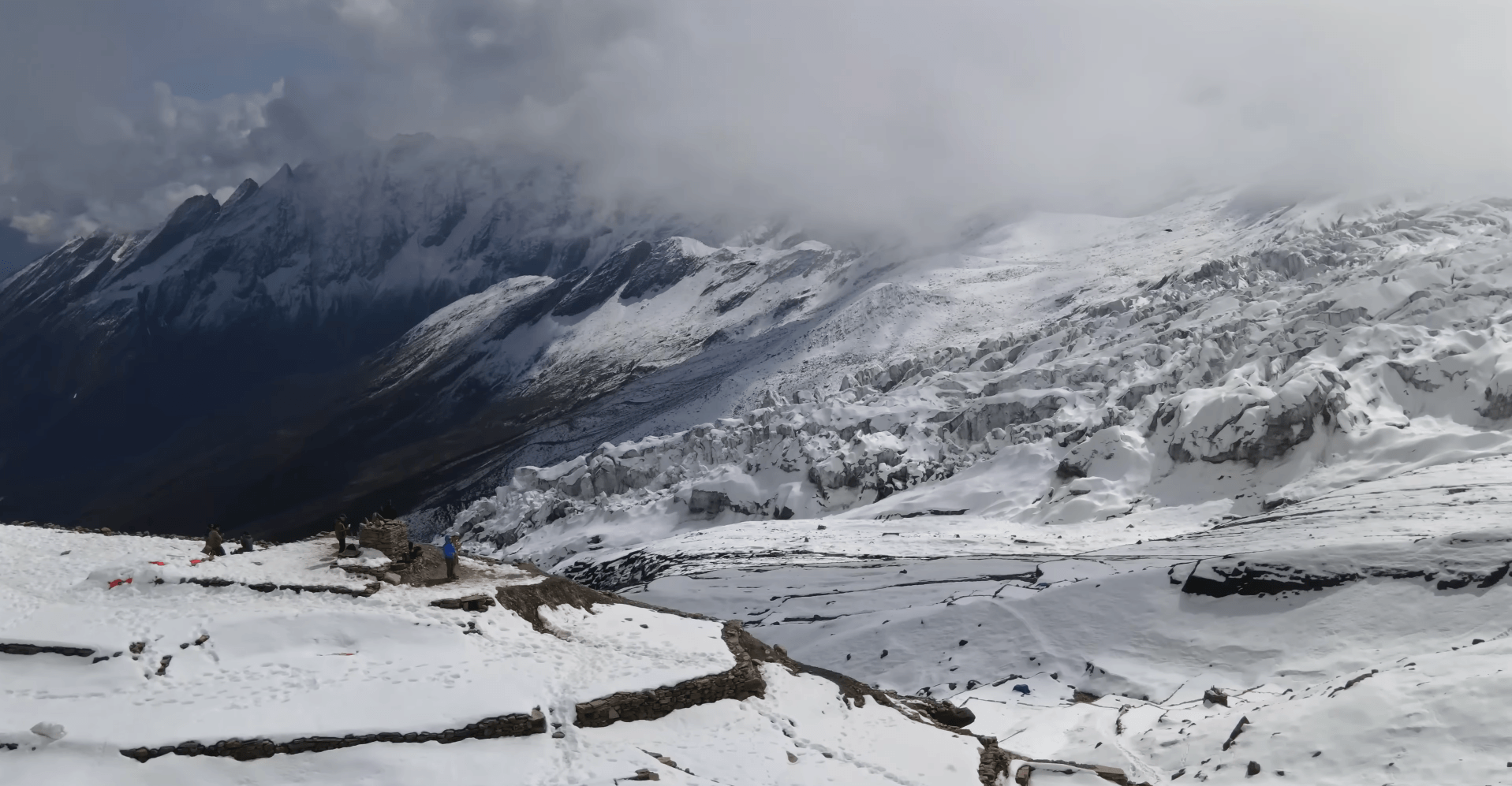 High-altitude glacier terrain on the Manaslu Circuit Trek near Larkya La Pass